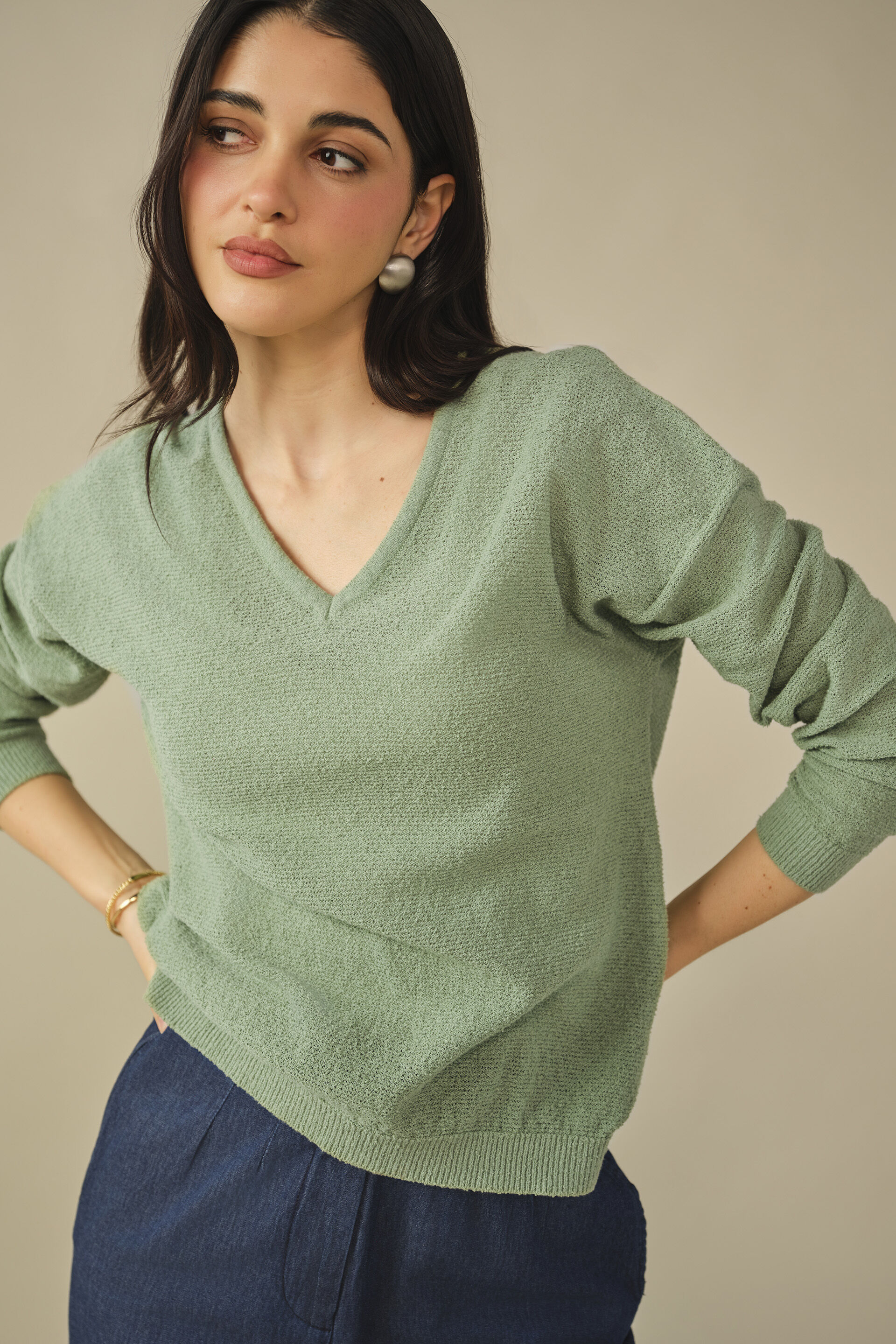 Solid Sweater in Sage, Sage Green, image 3