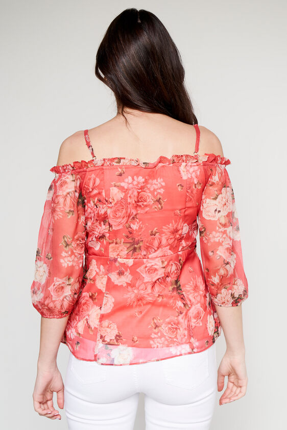 Coral Floral Peplum Top, Dark Pink, image 4