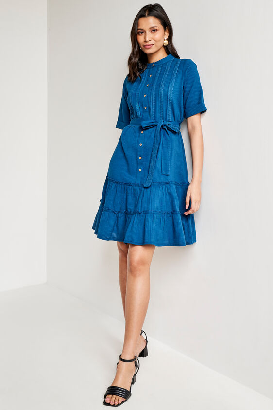 Teal Solid Flared Dress, Teal, image 1