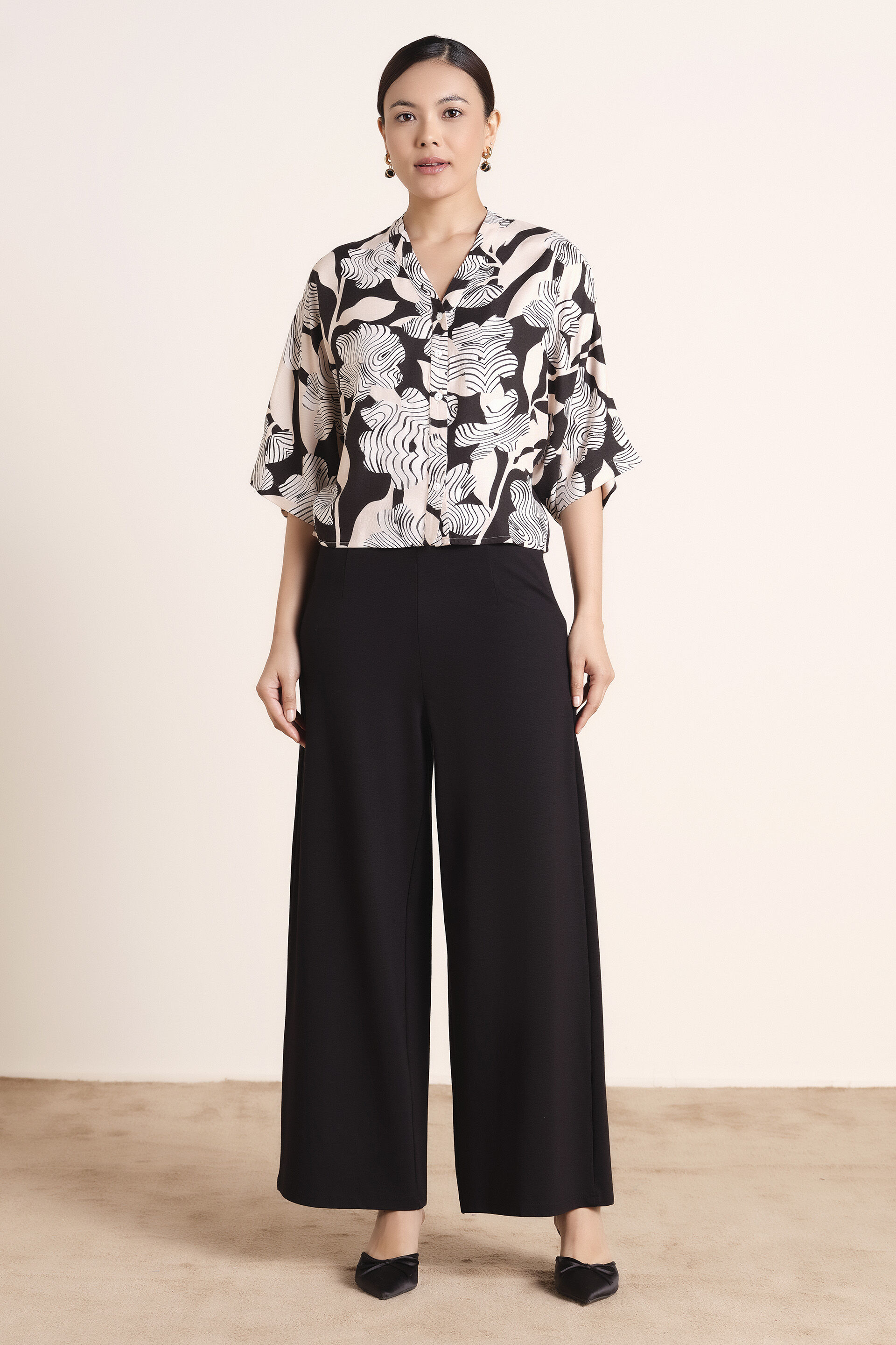 Florine Abstract Print Top, Black, image 3