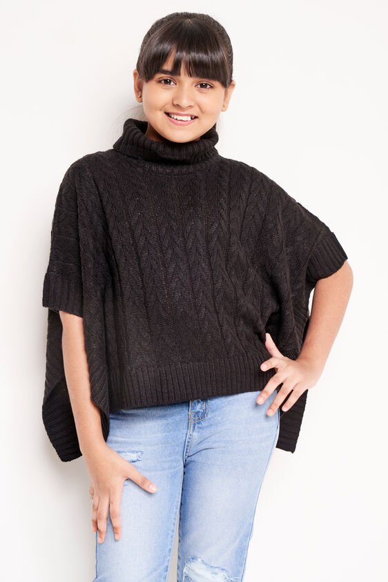 Black Solid Kaftan Top, Black, image 1