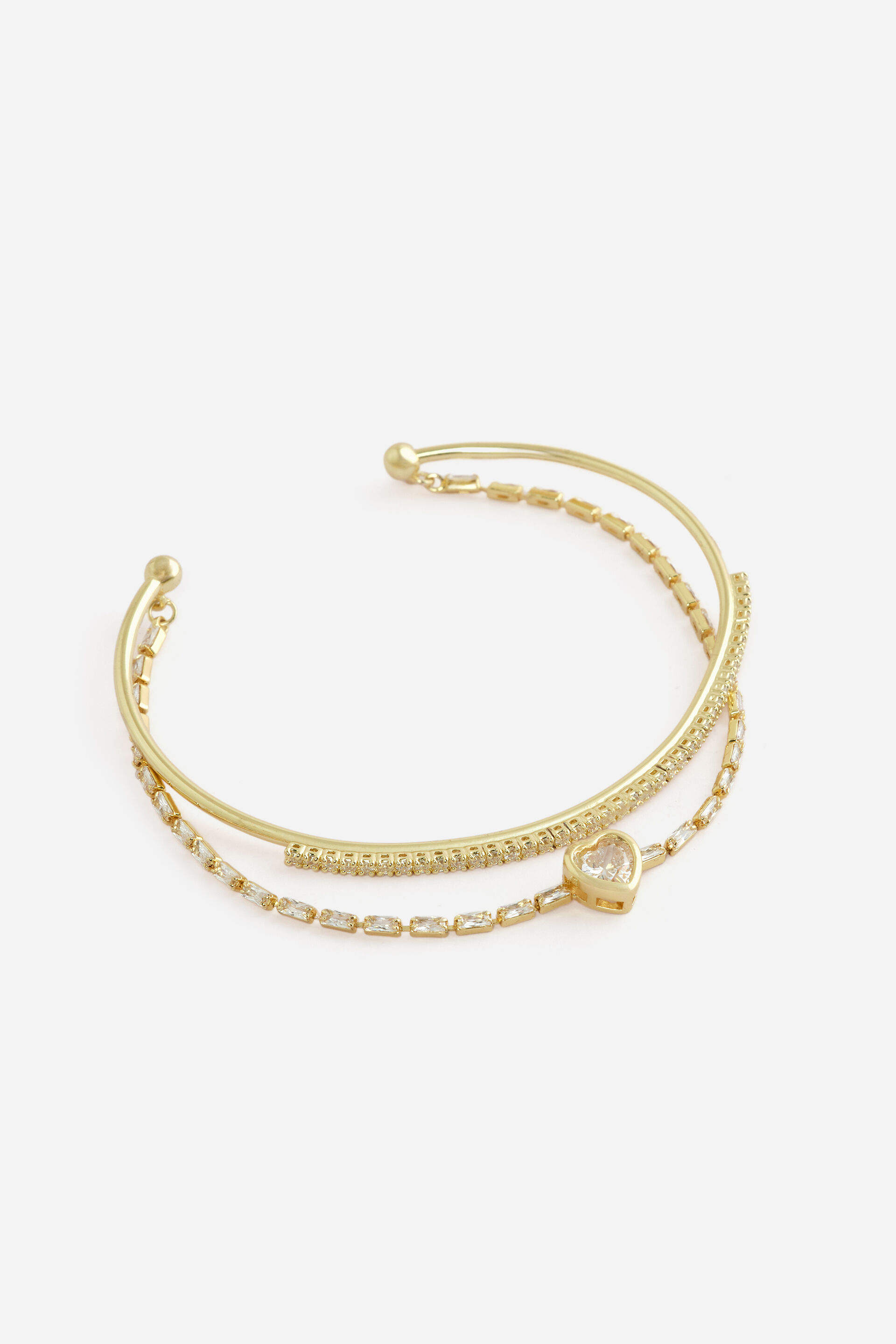 Gold Embellished Cuff & Heart Chain Bacelet, , image 2