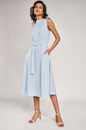 2 - Powder Blue Solid Fit and Flare Dress, image 2