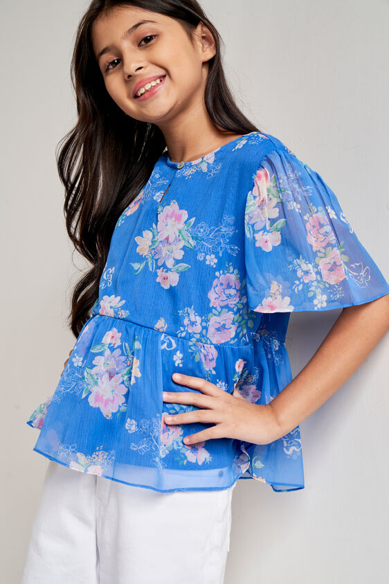 Blue Floral Flared Top, Blue, image 6