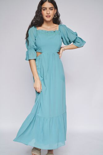 3 - Teal Solid Fit and Flare Gown, image 3