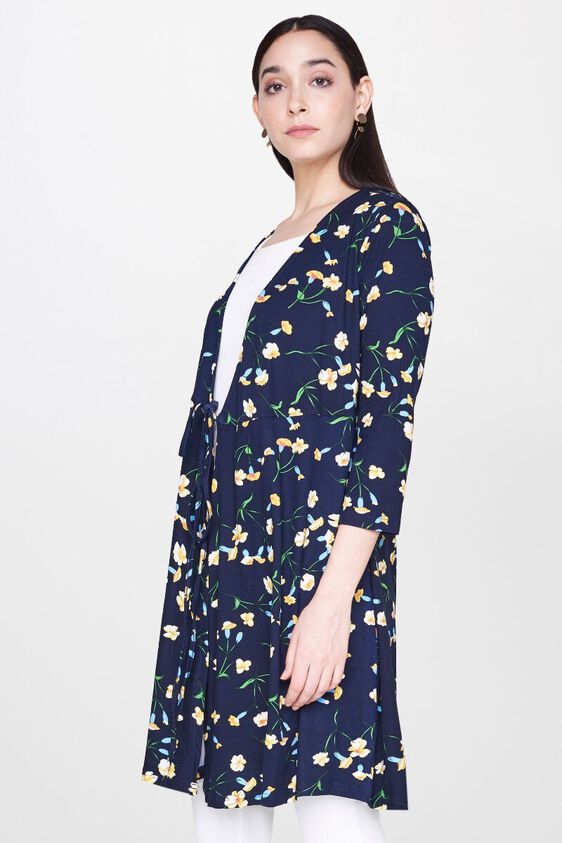 3 - Navy Floral Wrap V-Neck Knee Length Dress, image 3