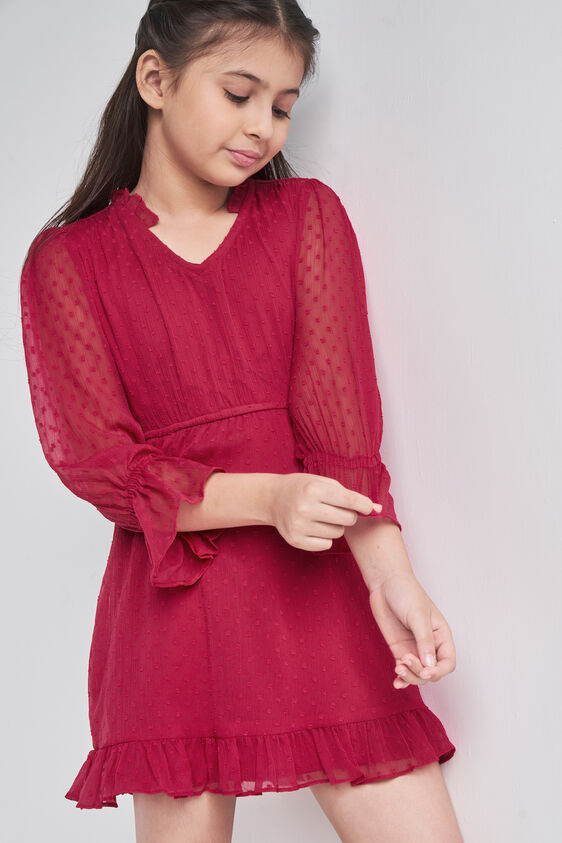 Solid Flared Dress, Red, image 1