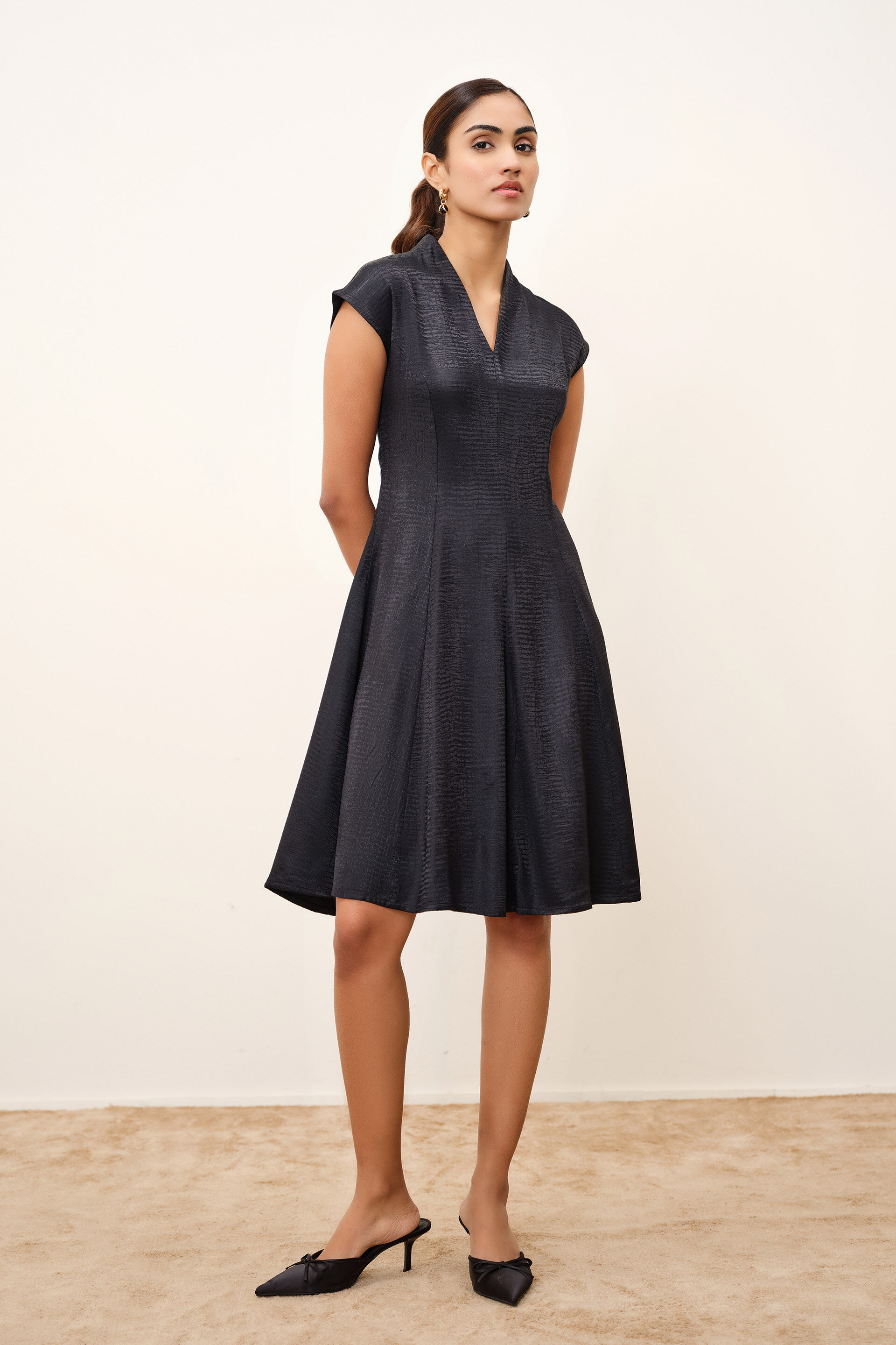 Monique Black Jacquard Dress, Black, image 2