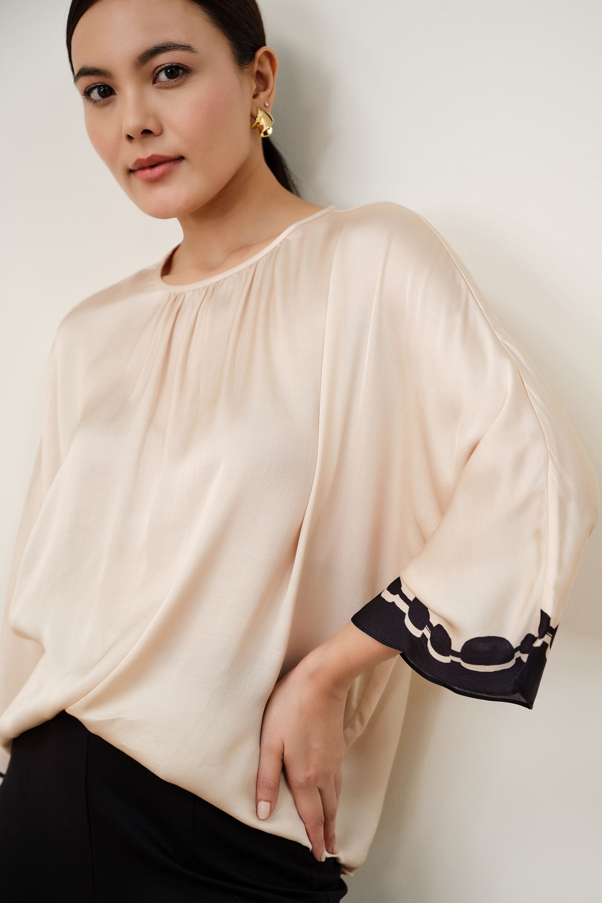Cream Charm Modal Satin Top, Beige, image 2