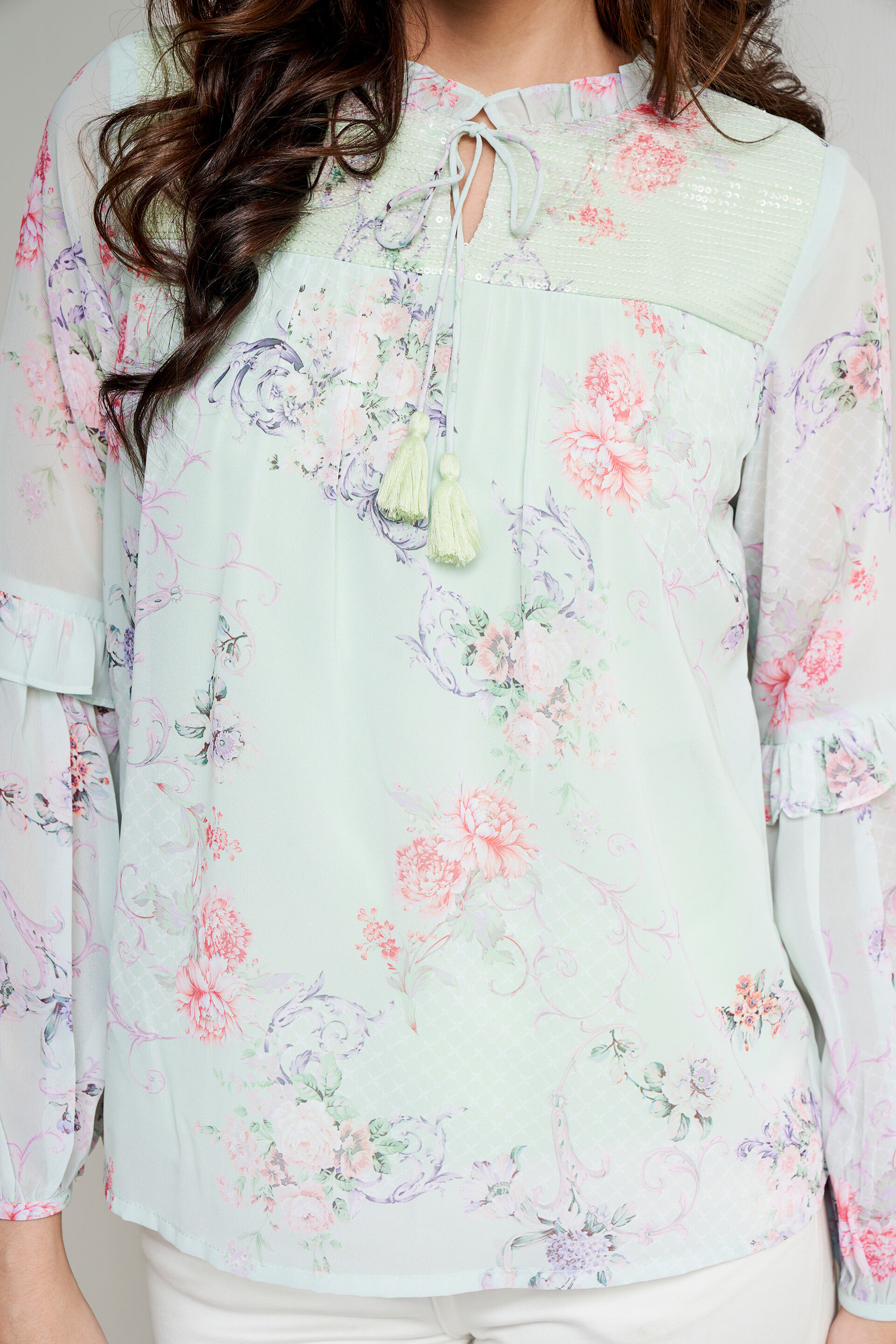Mint Floral Embellished Top, Mint, image 5