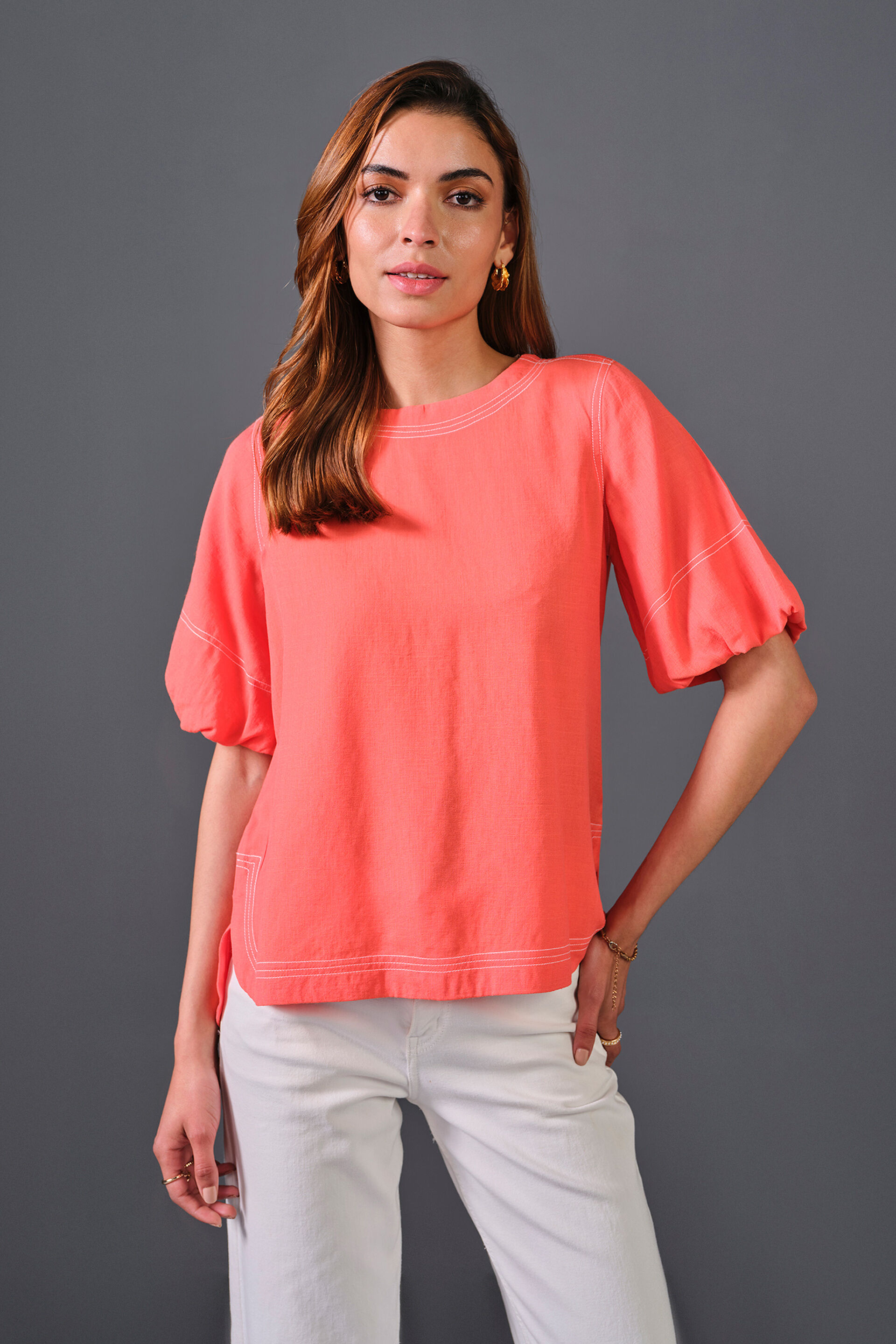 Summer Hint Rayon Top, Orange, image 1