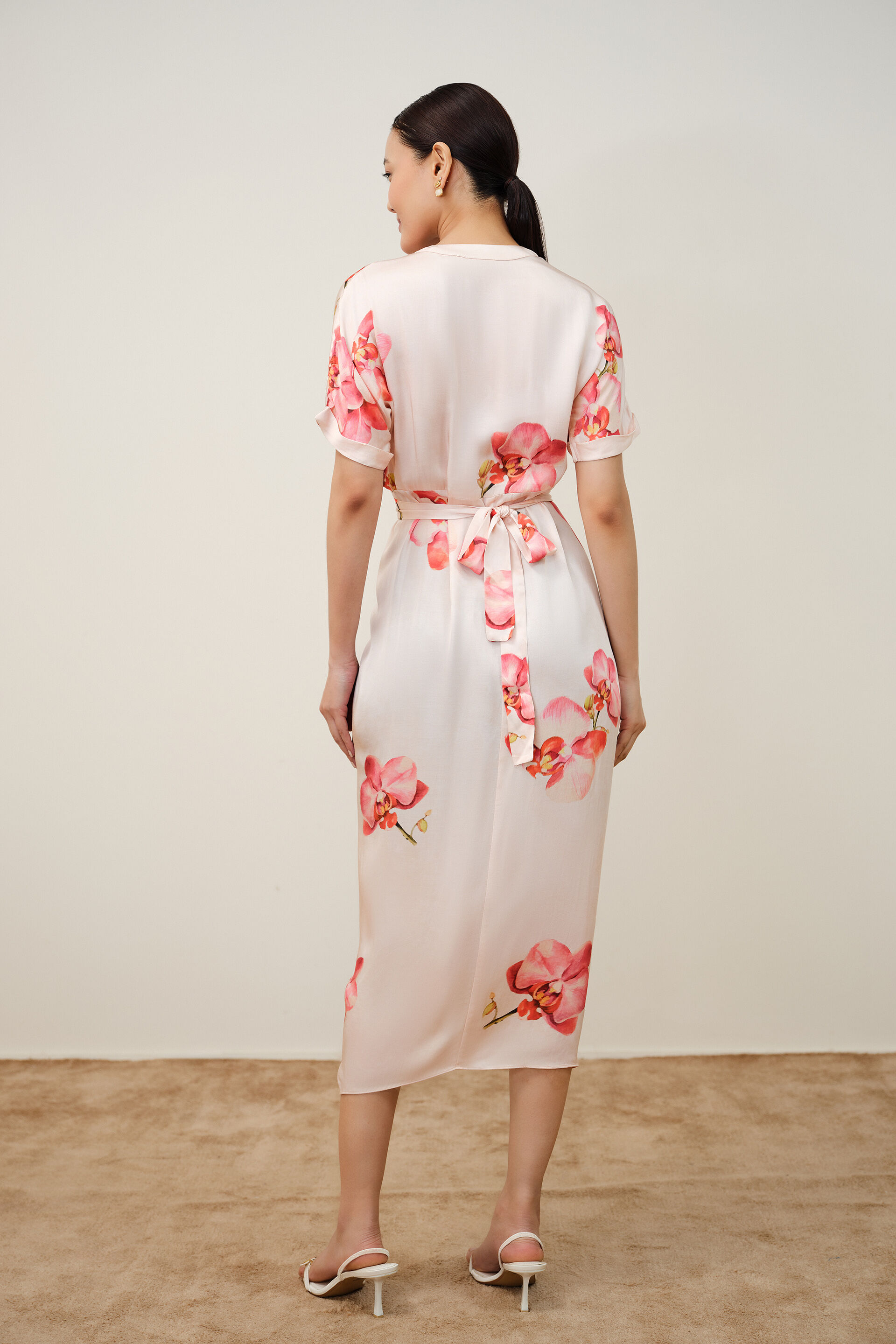 Rosin Draped Modal Satin Dress, Pink, image 5