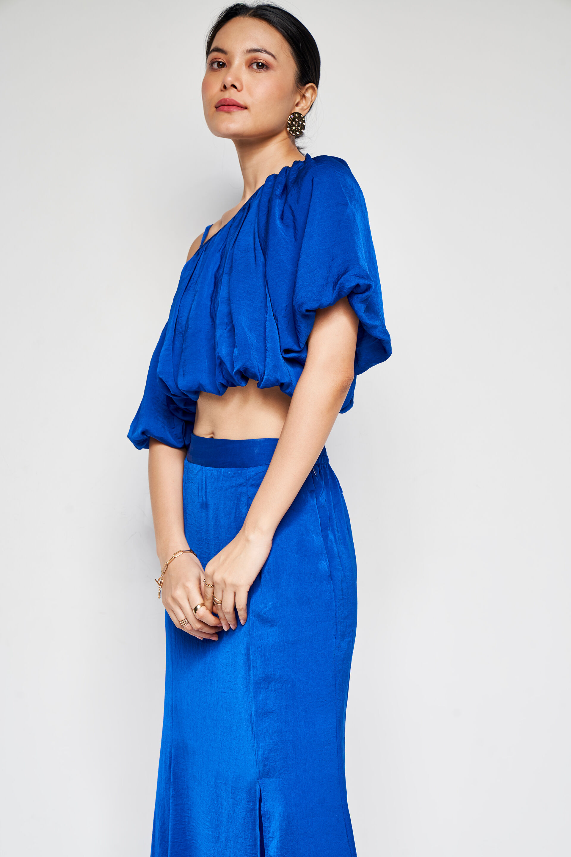 Royal blue skirt and crop top set outlet