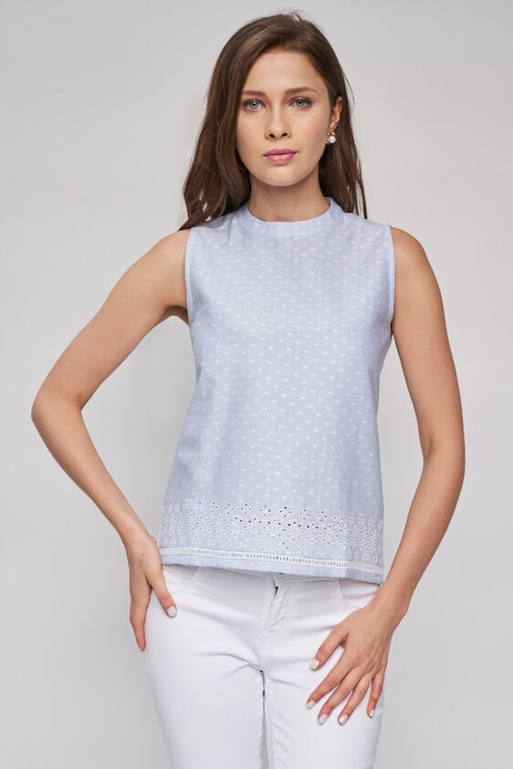 3 - Blue Polka Dots Embroidered Top, image 3