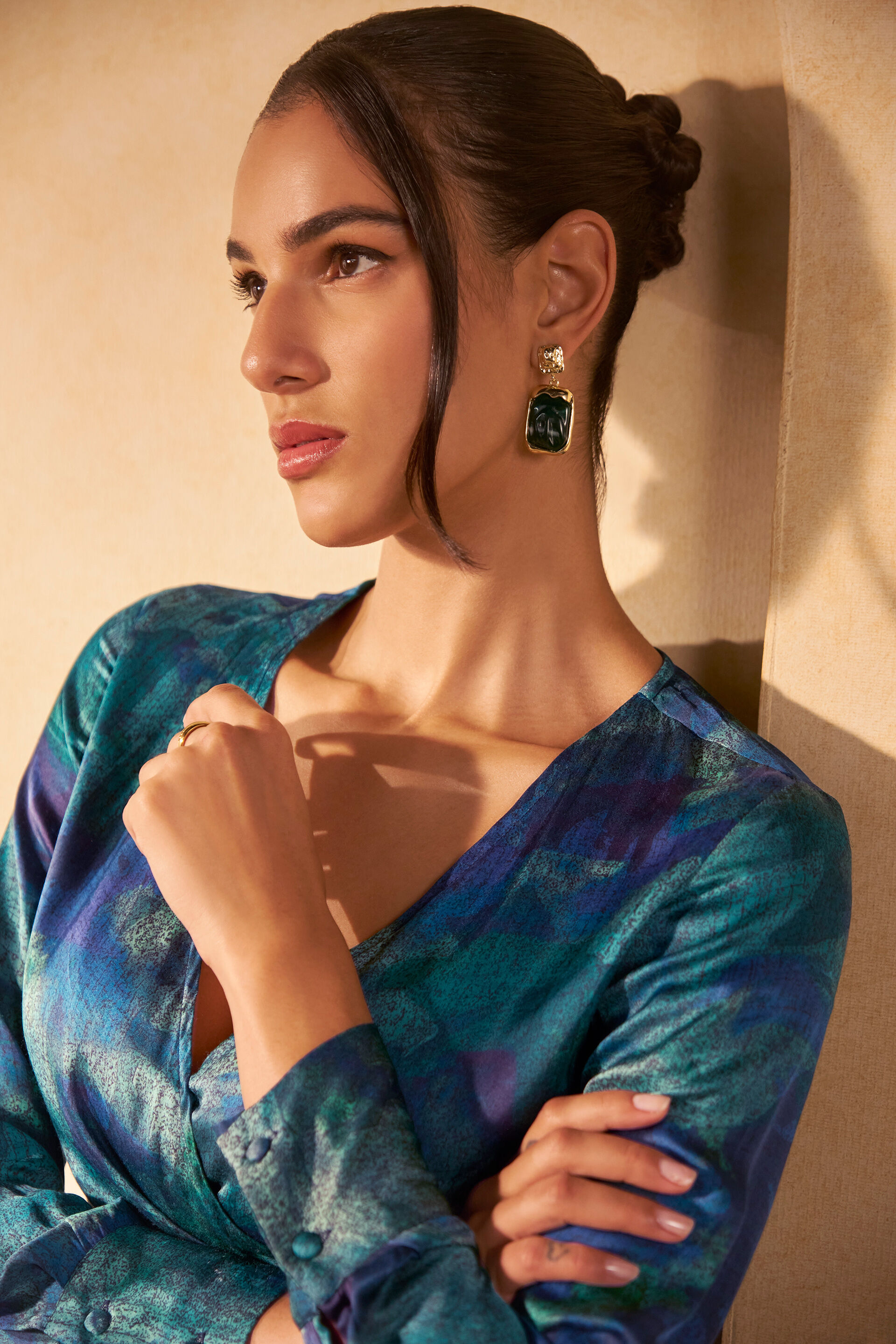 By The Shore Viscose Wrap Dress, Blue, image 3