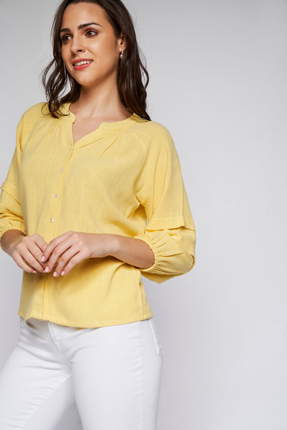 Yellow Solid Blouson Top, Yellow, image 2