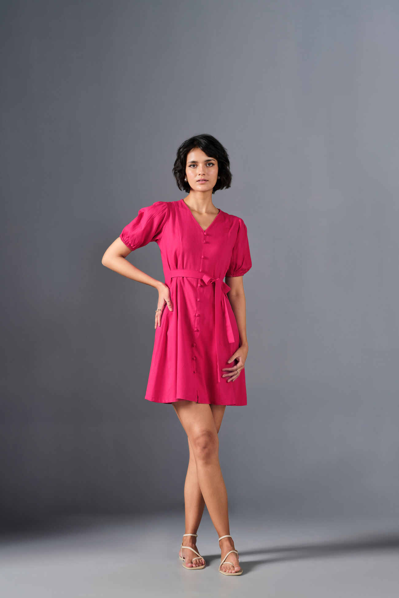 Dahlia Viscose Blend Dress, Dark Pink, image 1