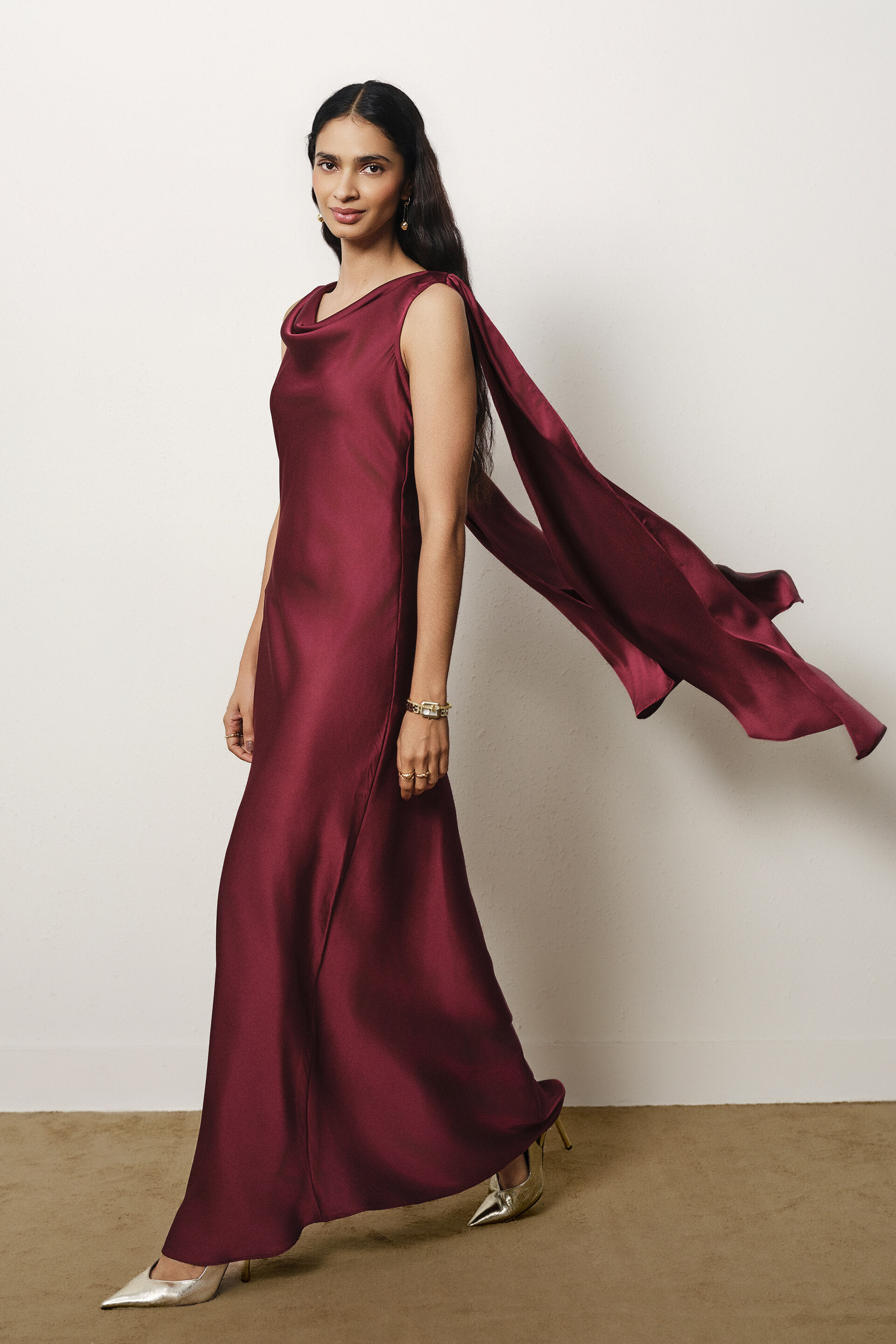 Cowl Maxi Satin Gown in wine, Wine, image 4