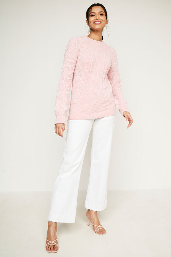 Pink Self Design Straight Top, Pink, image 1
