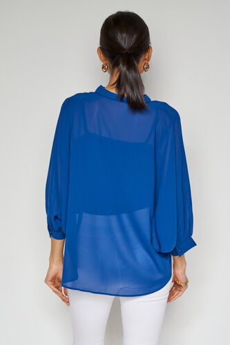 Blue Solid Curved Top, Blue, image 4