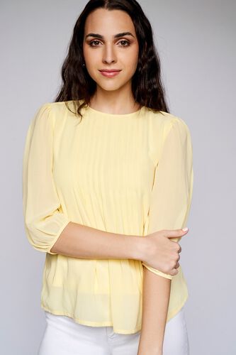 3 - Yellow Solid Blouson Top, image 3