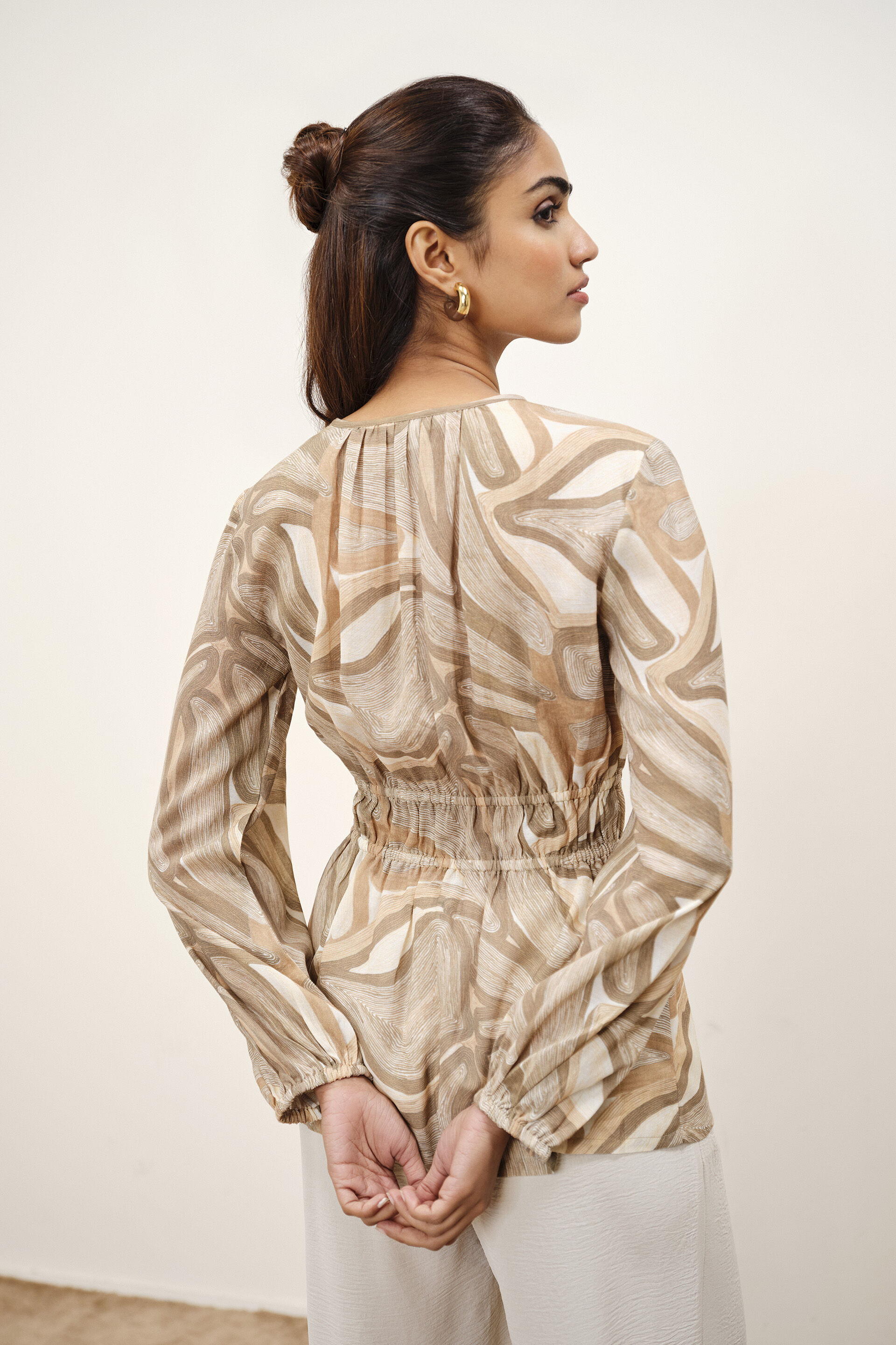 Brielle Printed Brown Top, Brown, image 6