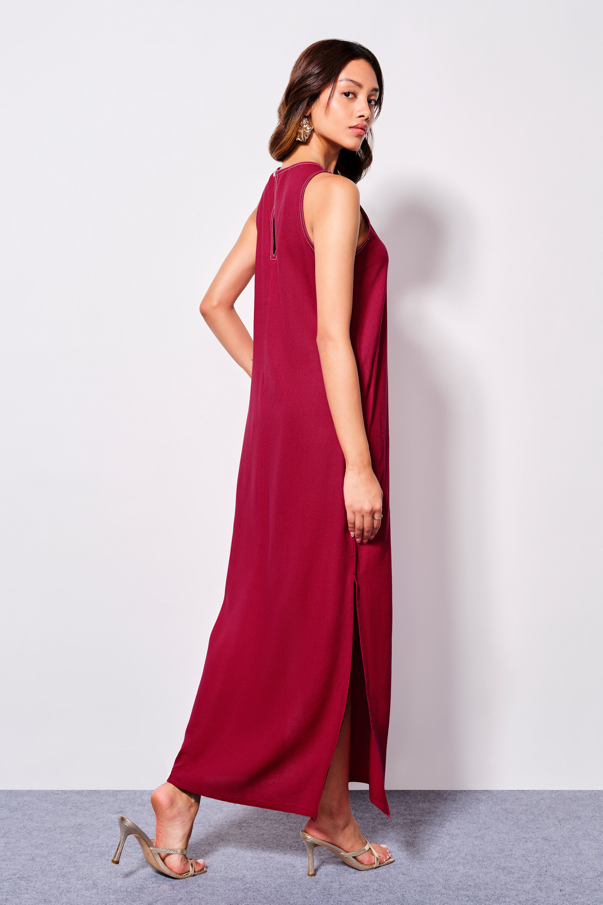 Maroon Melodies Viscose Blend Maxi Dress, Maroon, image 3
