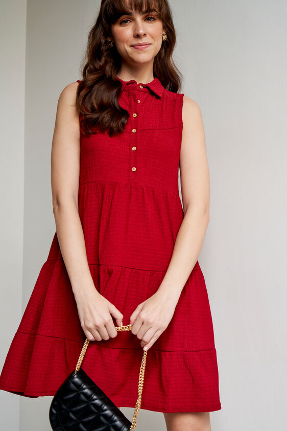 Maroon Solid Curved Dress, Maroon, image 1