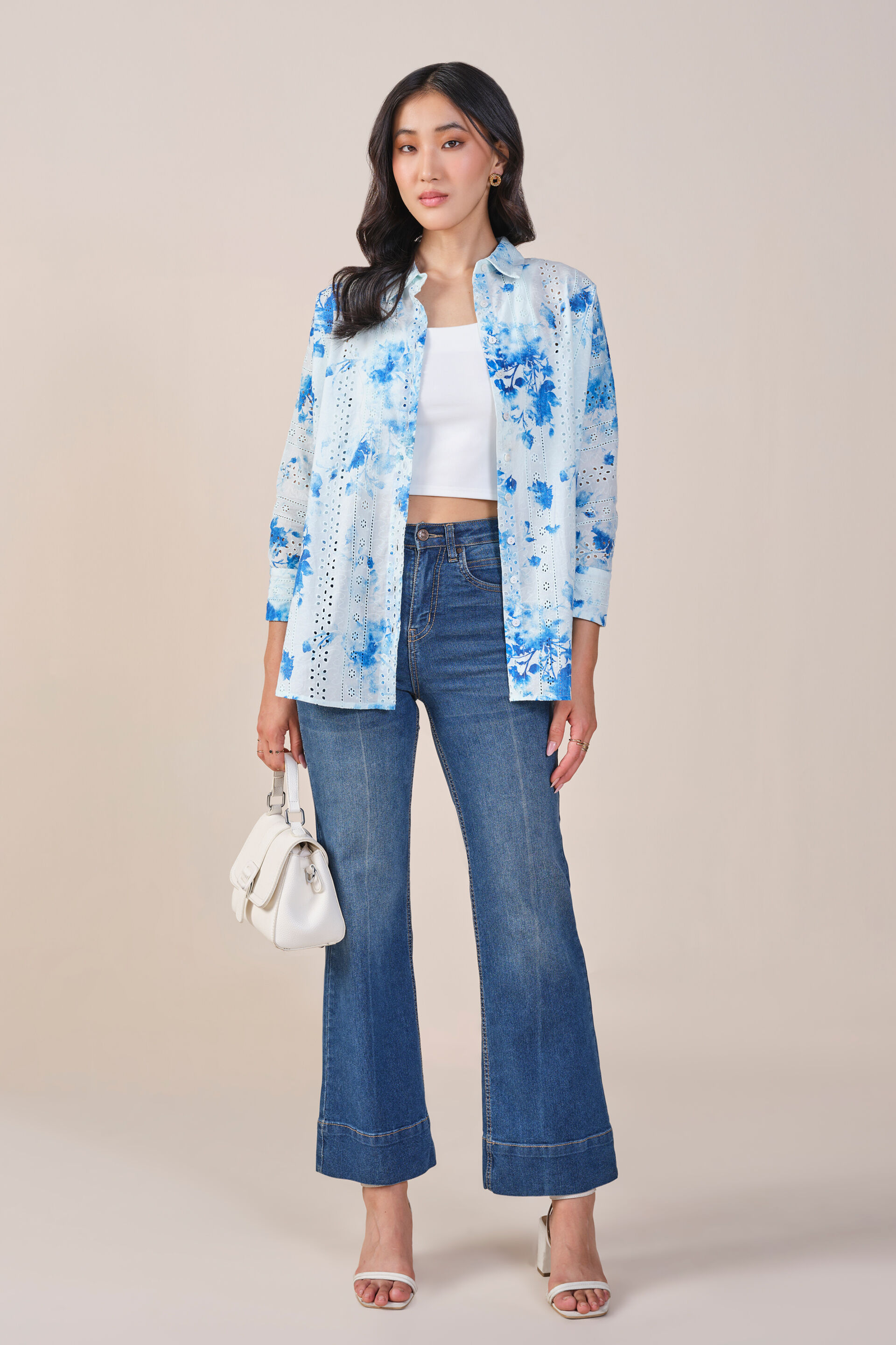 Delicate Florals Modal Shirt, White, image 2