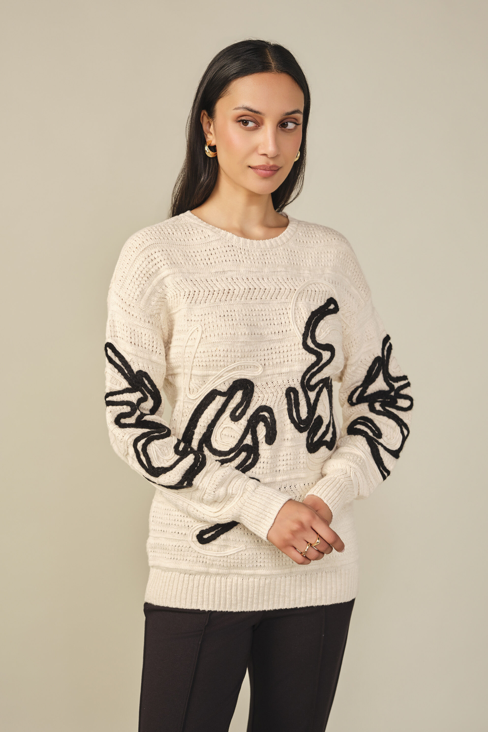 Embroidered Sweater in Beige
