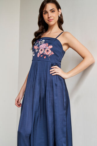 Blue Solid Flared Gown, Blue, image 1