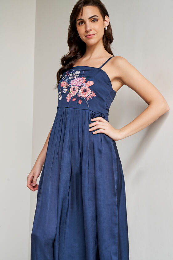 Blue Solid Flared Gown, Blue, image 1