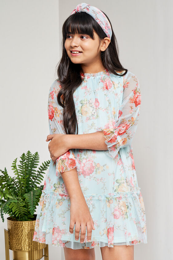 Green Floral Flounce Dress, Green, image 4