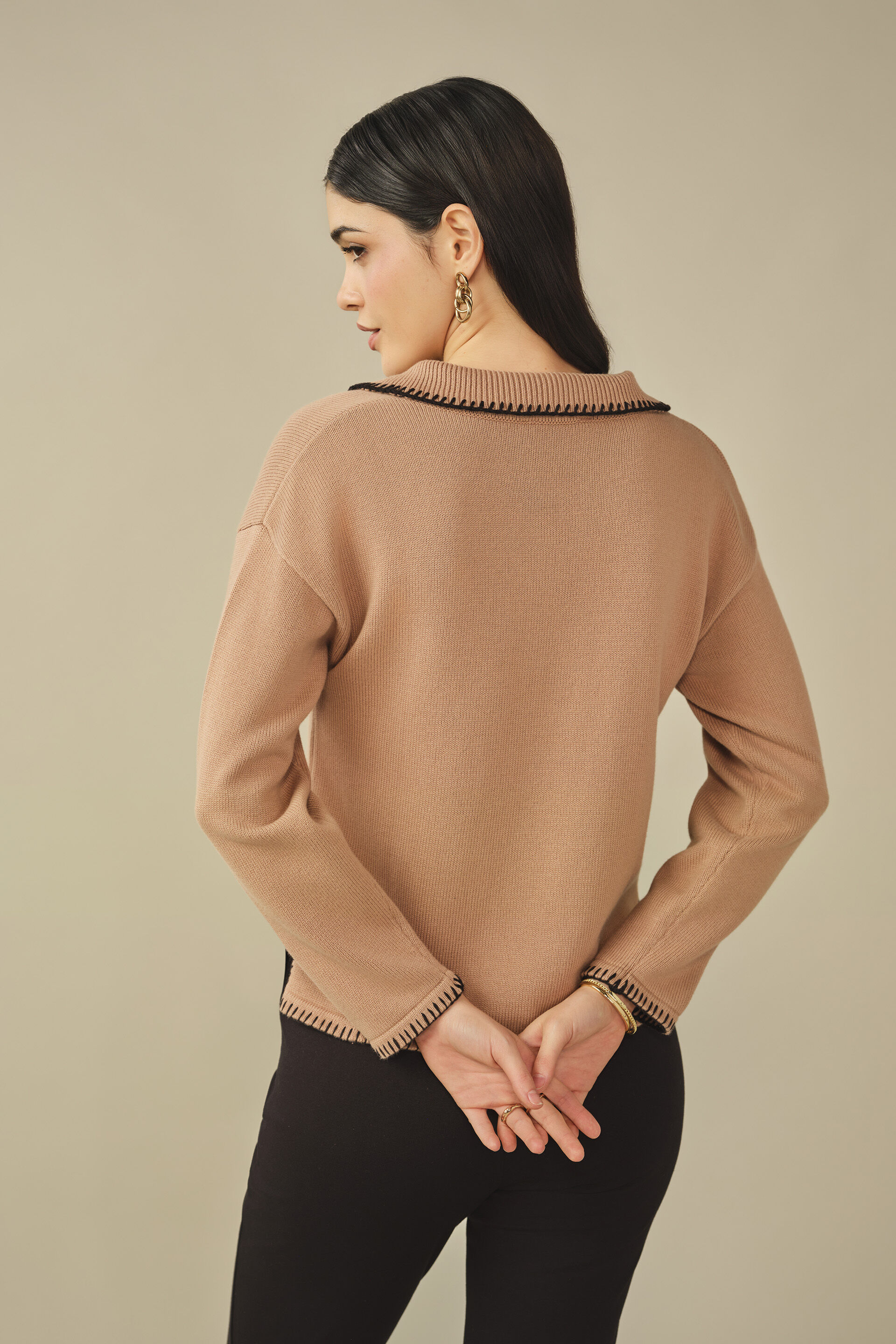 Solid Cotton Pullover in Beige, Beige, image 6