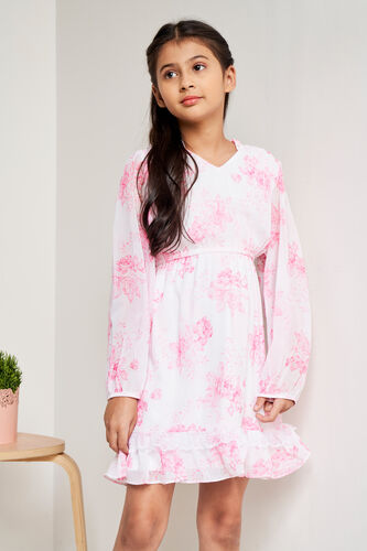 Cream Floral Flounce Dress, Cream, image 5