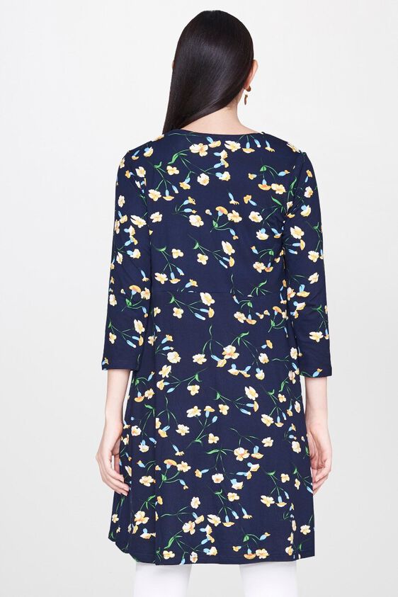 2 - Navy Floral Wrap V-Neck Knee Length Dress, image 2