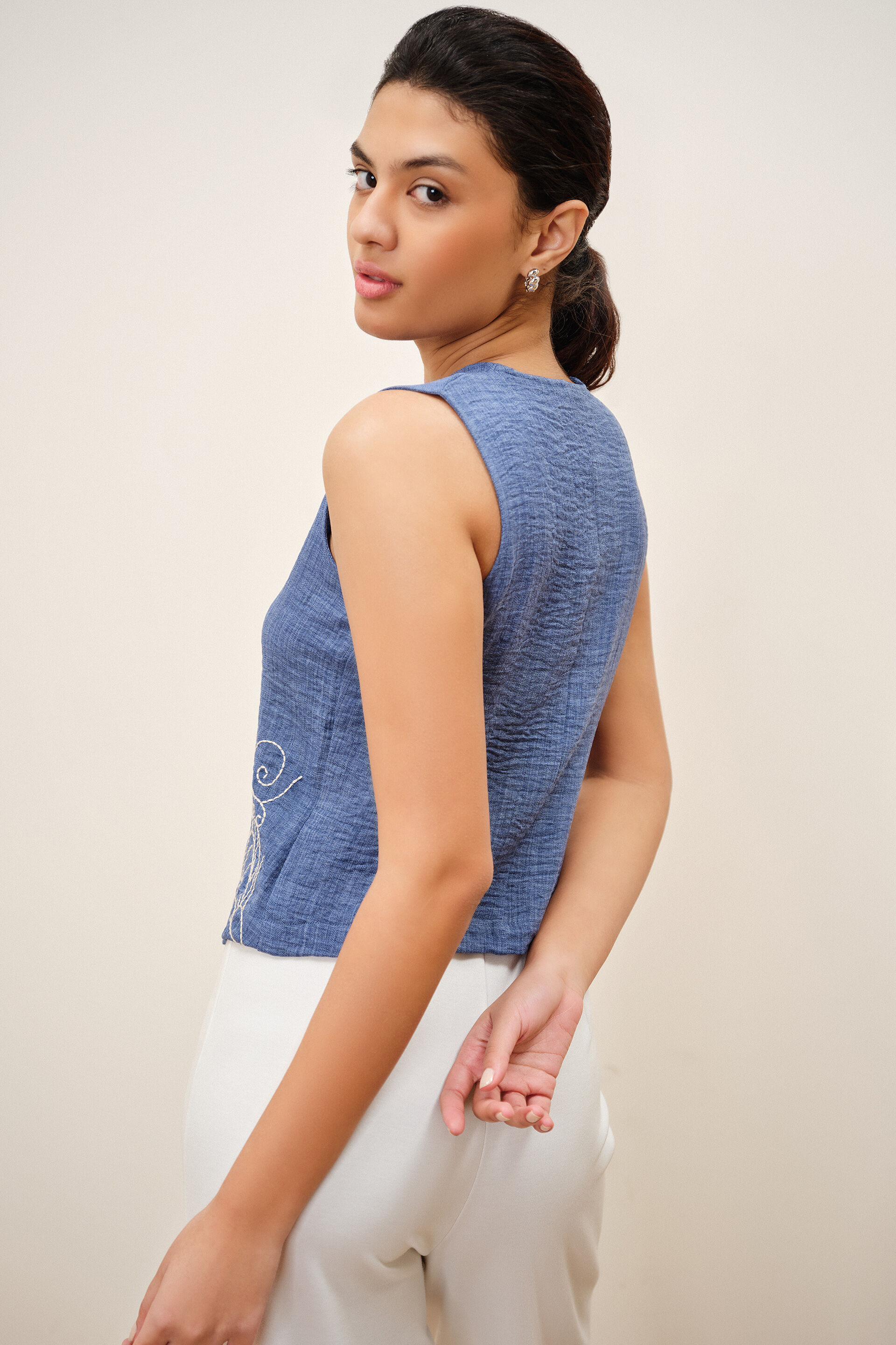 Denim Blue Waistcoat, Blue, image 4