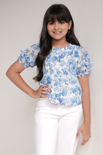 White Floral Straight Top, White, image 3