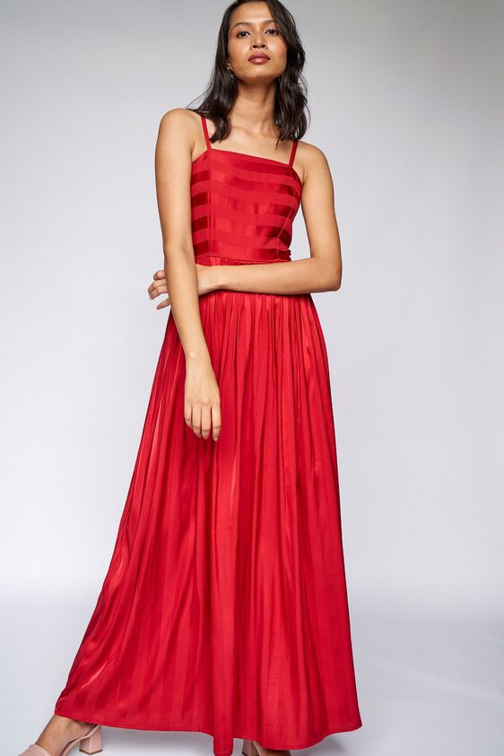 1 - Red Self Design Fit and Flare Gown, image 1