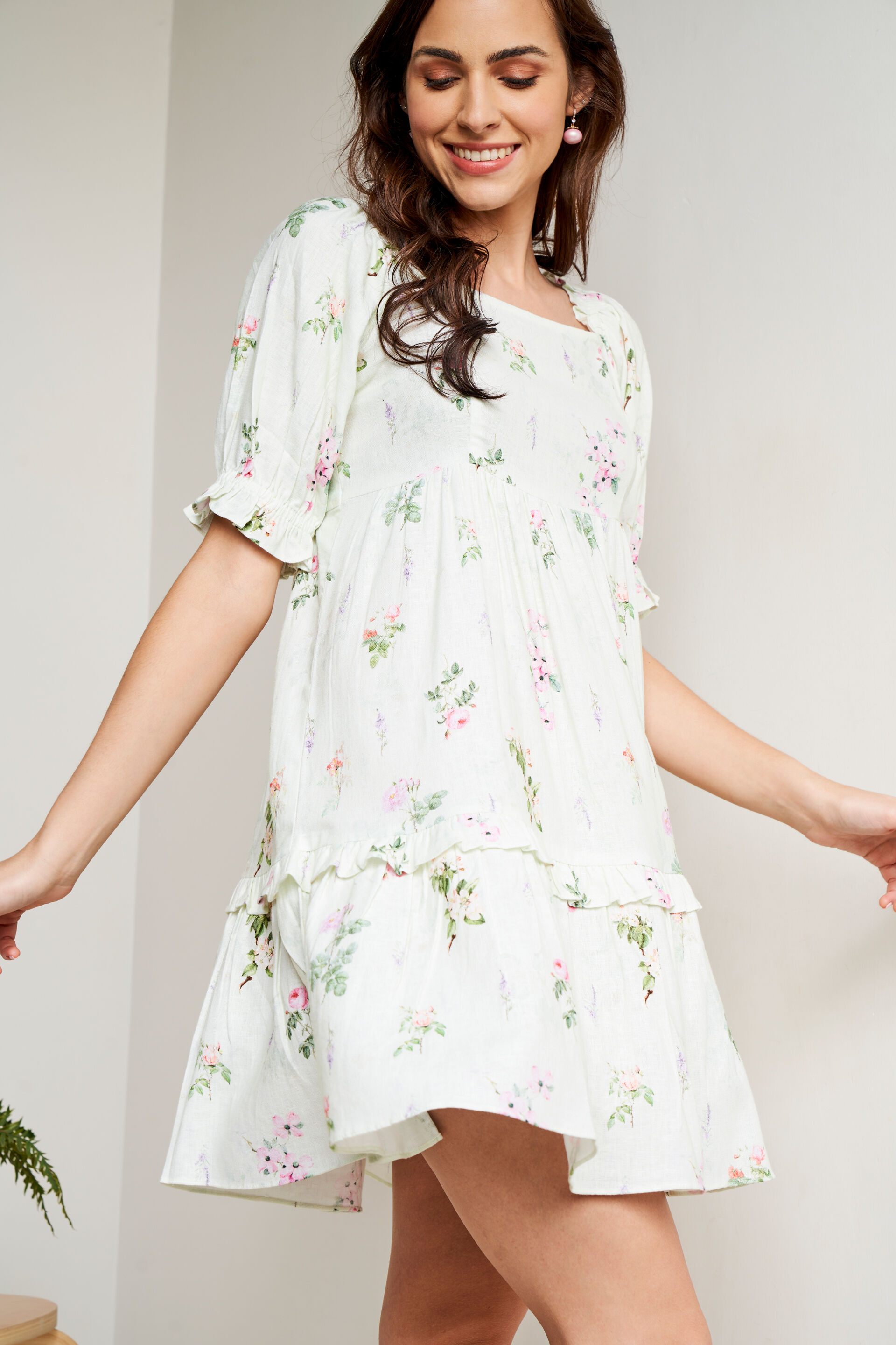 Mint Floral Flounce Dress, Mint, image 2