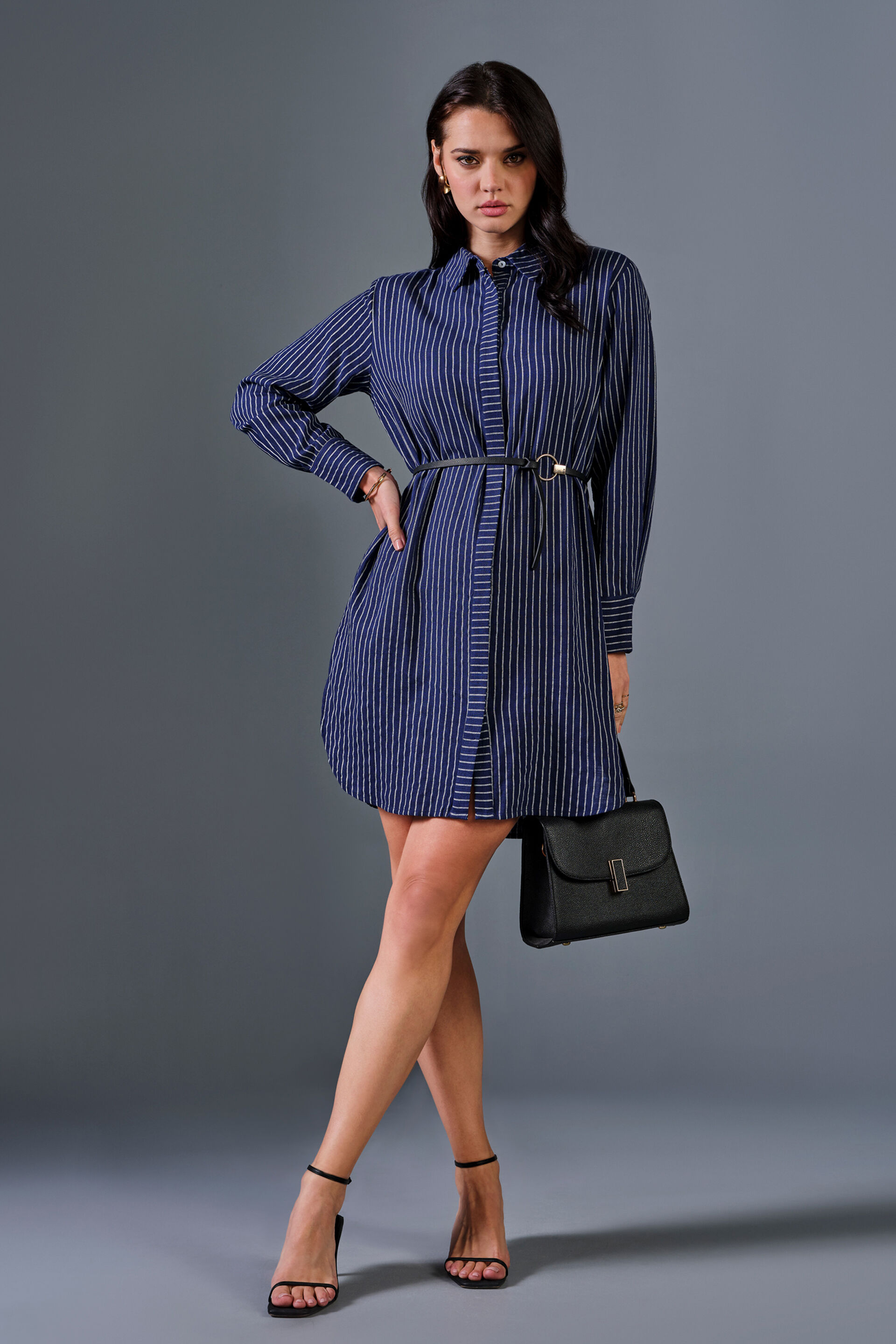 Aristo Linen Blend Dress, Blue, image 1