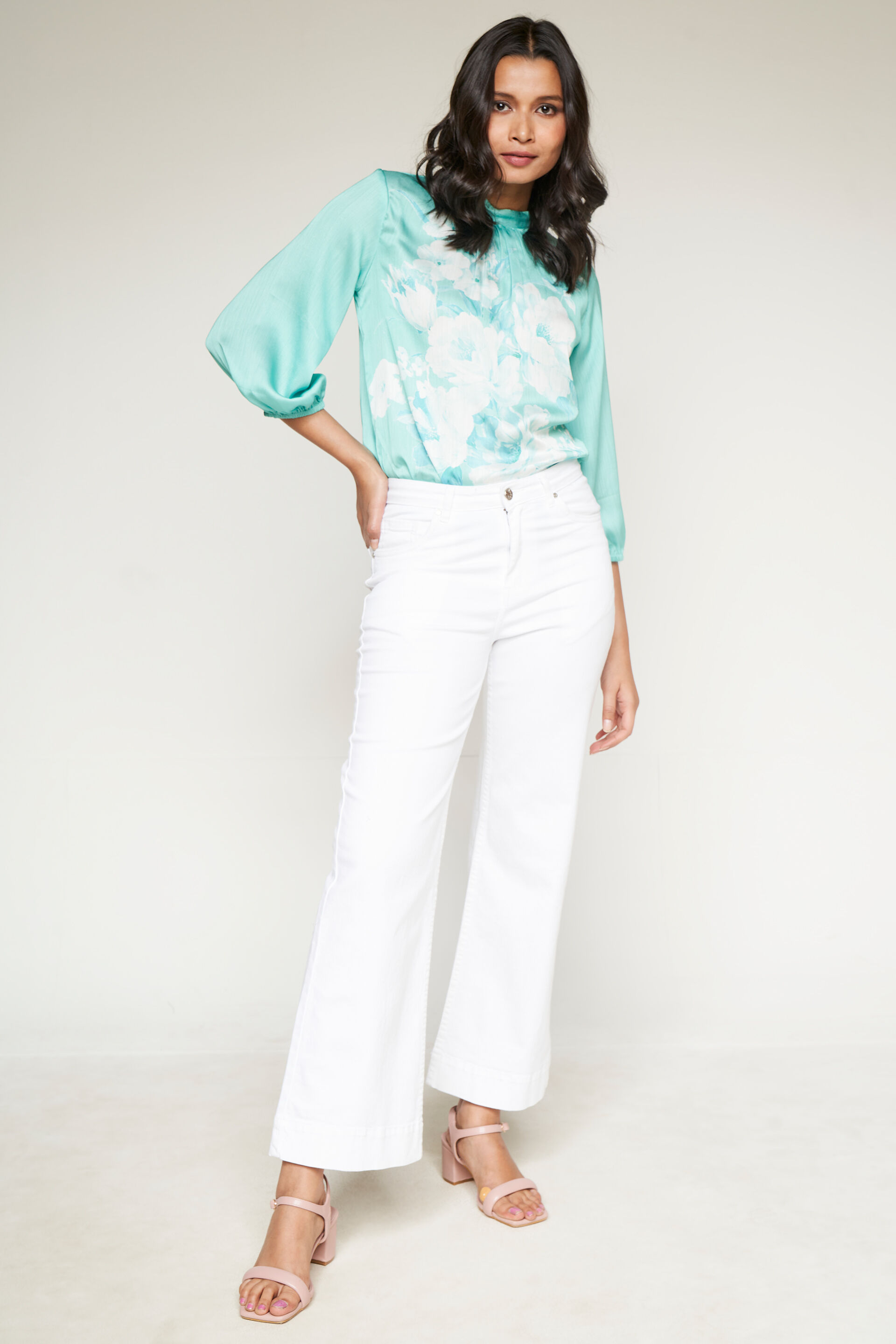 Mint Floral Satin Top, Mint, image 3