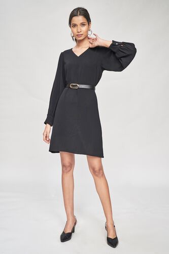 2 - Black Solid Shift Dress, image 2
