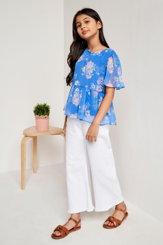 Blue Floral Flared Top, Blue, image 2