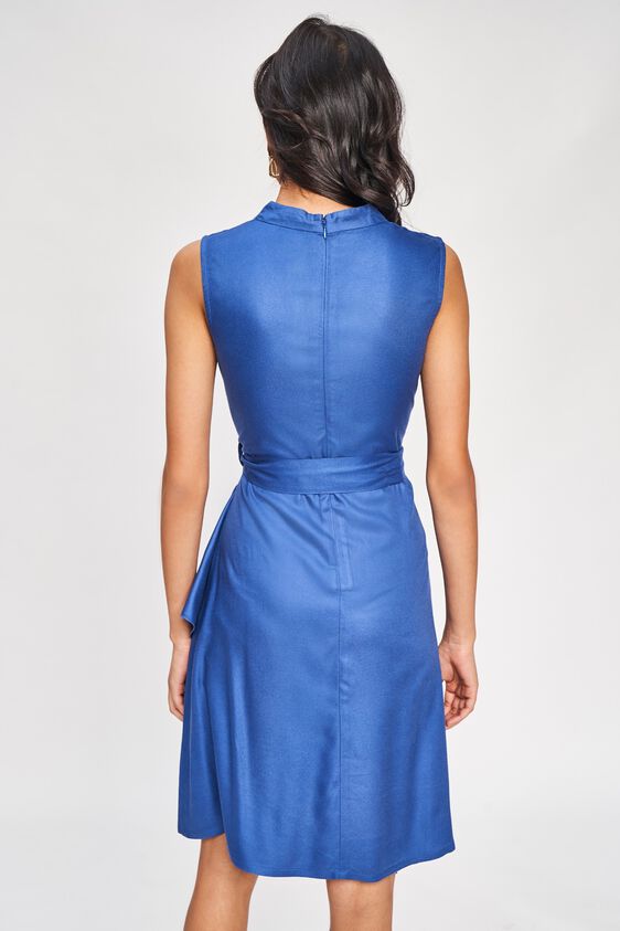 4 - Blue Solid A-Line Dress, image 4