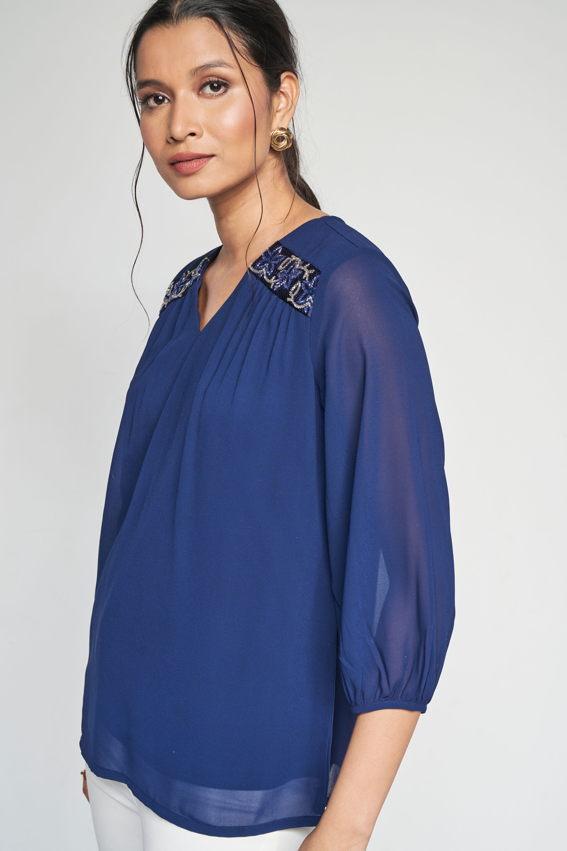 Midnight Jewels Blouse, Navy Blue, image 5