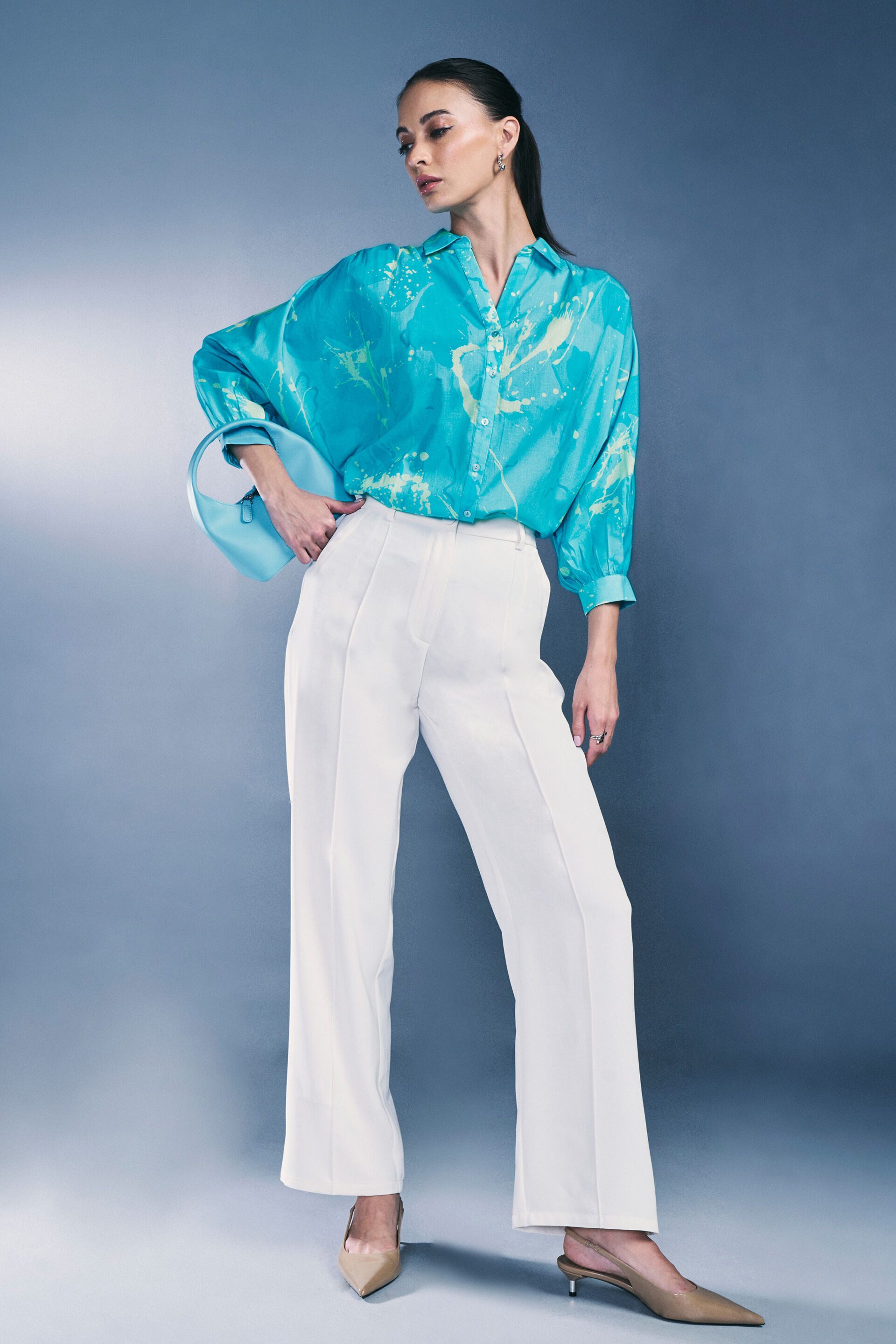 Island Vibes Cotton Shirt, Turquoise, image 2