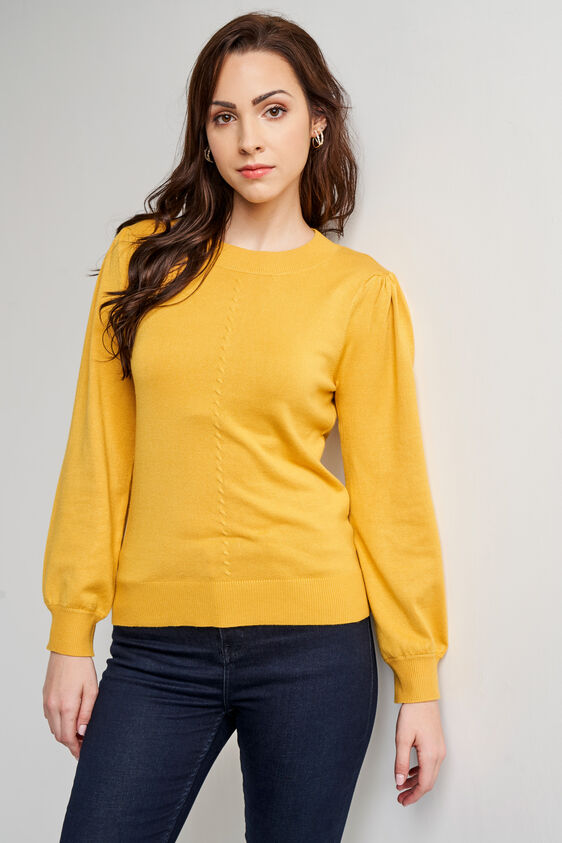 Yellow Self Design Straight Top, Yellow, image 3