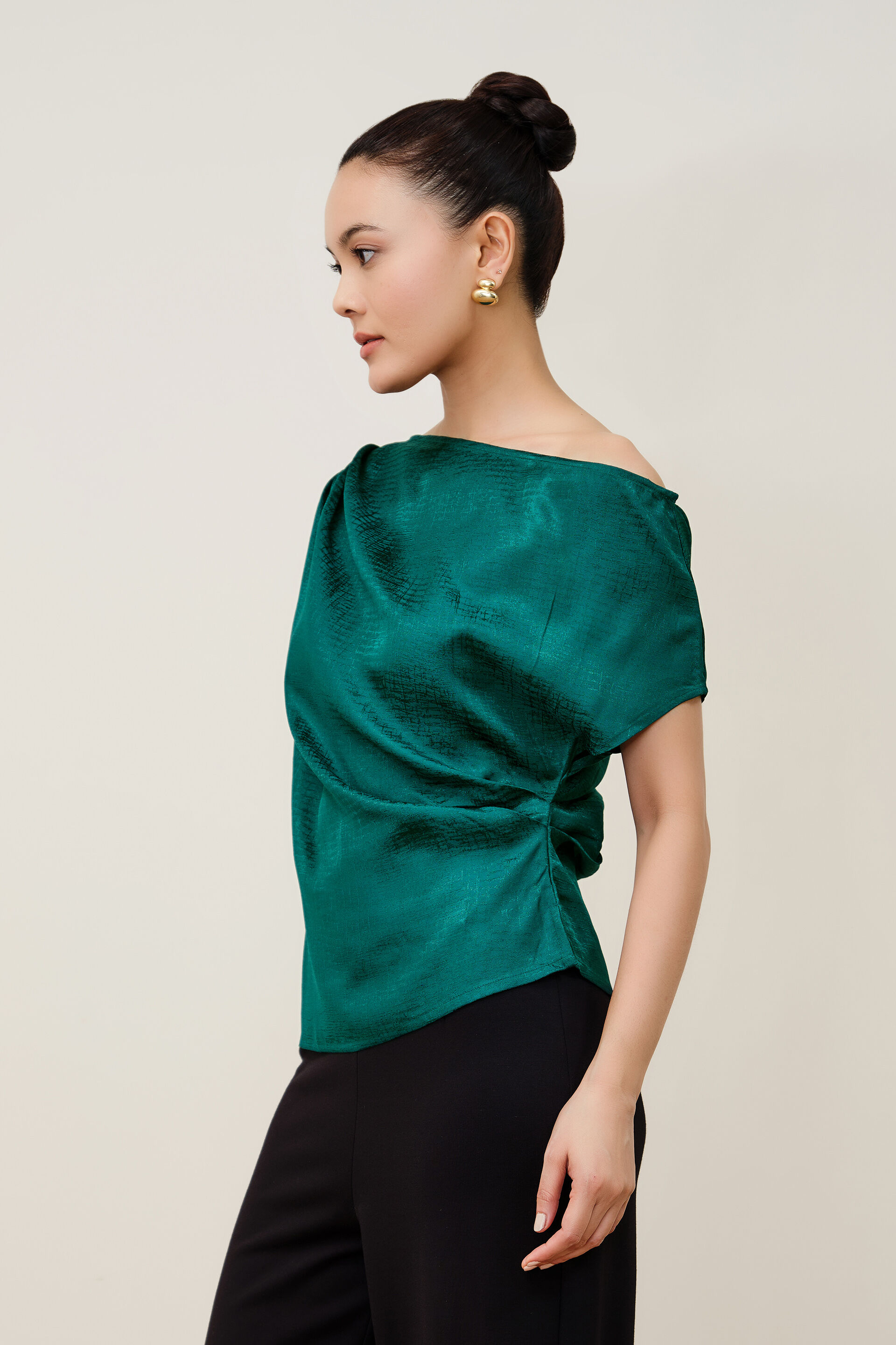 Cerys Emerald Green Jacquard Top, Green, image 3
