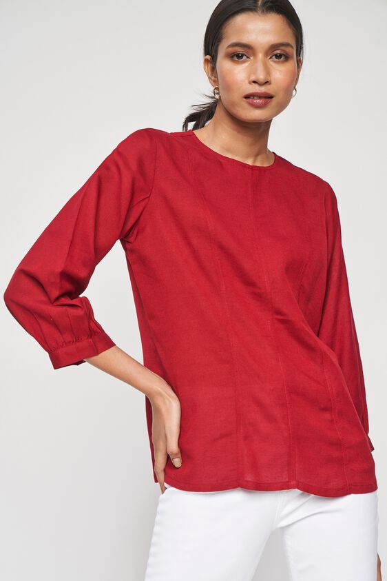 5 - Maroon Solid Shirt Type Top, image 5